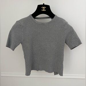 Zara Gray Ribbed Fitted T-Shirt with Cut out back